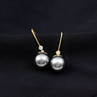 16 Carat Tahitian Black Pearl Dangling Earrings with Diamond AAA - Rosec Jewels