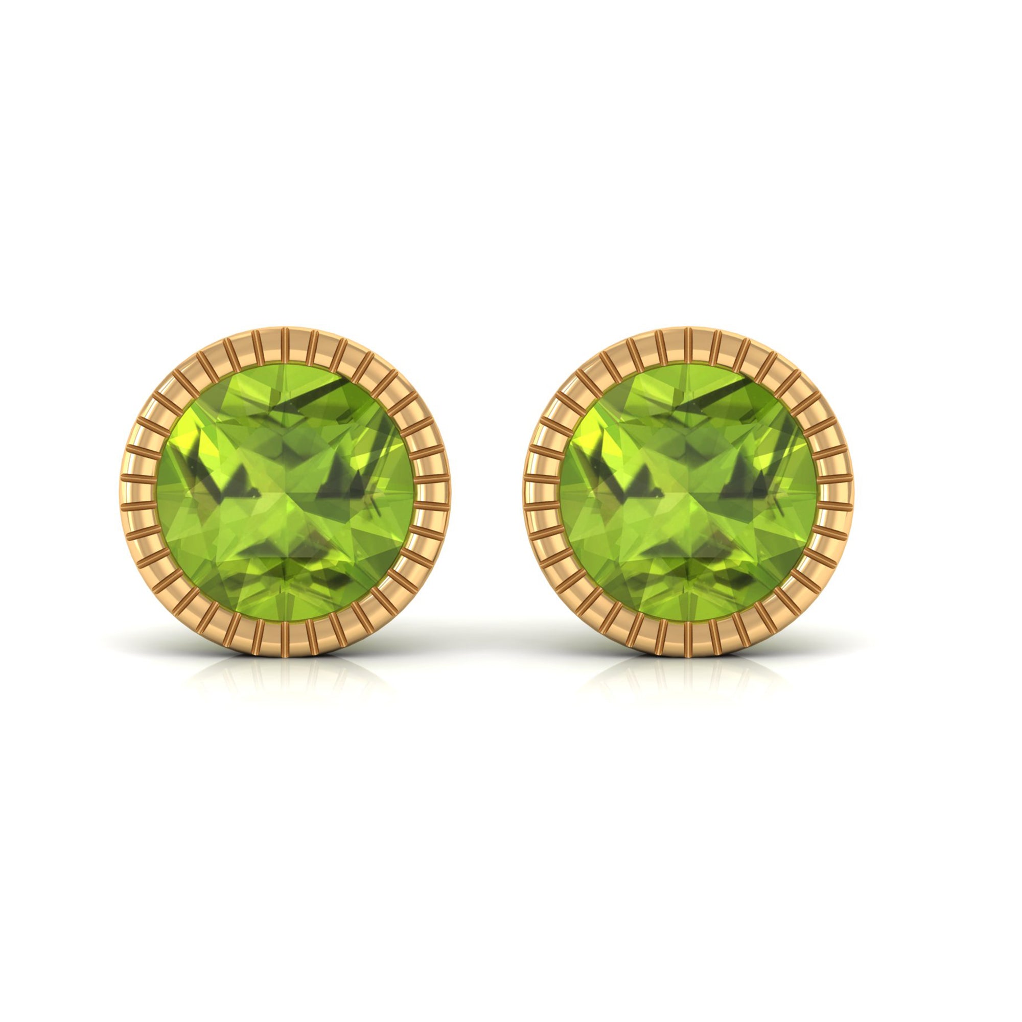 Round Peridot Solitaire Stud Earrings in Bezel Setting Peridot - ( AAA ) - Quality - Rosec Jewels
