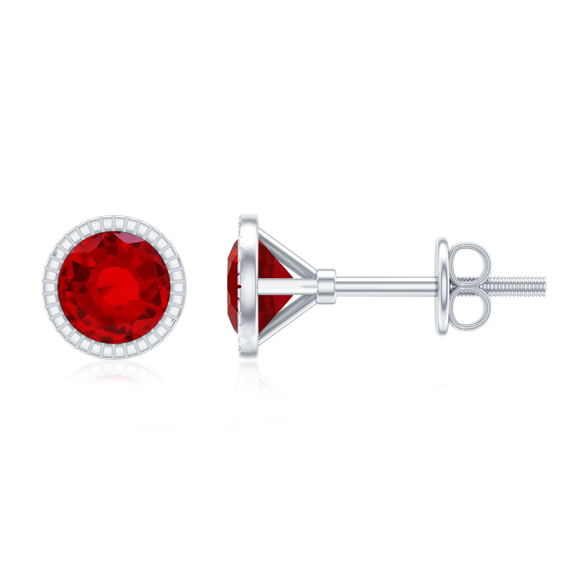 Round Cut Lab Created Ruby Martini Stud Earrings AAAA - Rosec Jewels
