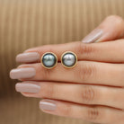 9 MM Round Cut Tahitian Pearl Solitaire Stud EarRing in Bezel Setting Tahitian pearl - ( AAA ) - Quality - Rosec Jewels