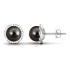 16 CT Black Pearl and Diamond Halo Stud Earrings AAA - Rosec Jewels