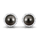 16 CT Black Pearl and Diamond Halo Stud Earrings AAA - Rosec Jewels