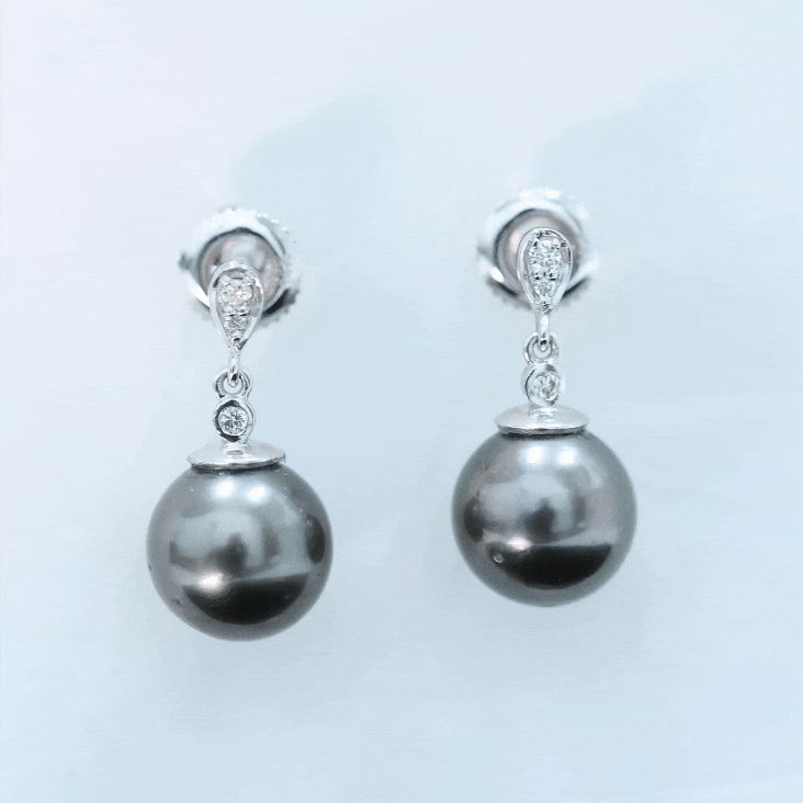 7 MM Tahitian Pearl Drop Earring with Diamond Tahitian pearl - ( AAA ) - Quality - Rosec Jewels