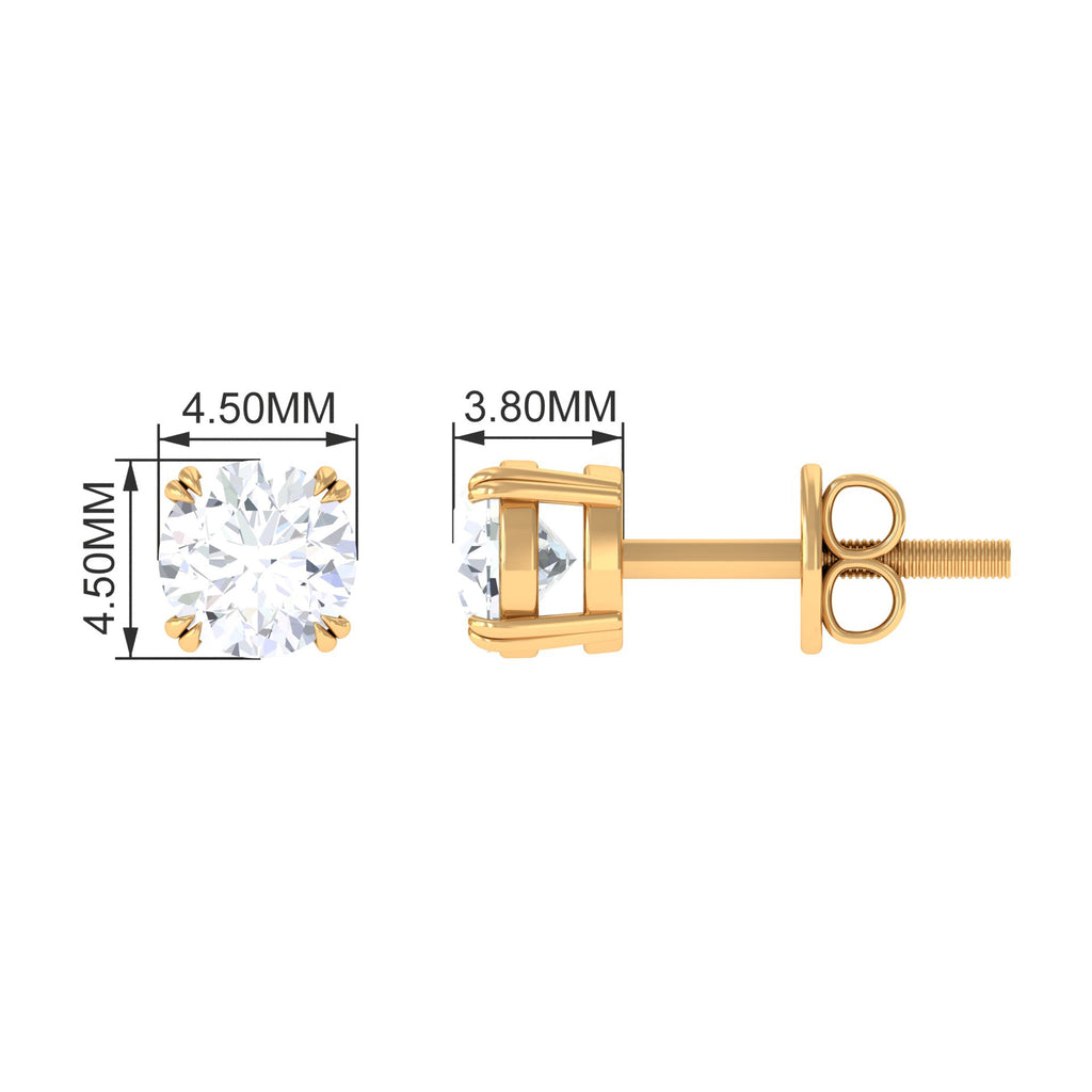 3/4 CT Certified Cubic Zirconia Solitaire Stud Earrings in Gold Zircon - ( AAAA ) - Quality - Rosec Jewels