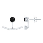 Round Black Onyx Front Back Earrings with Diamond AAA - Rosec Jewels