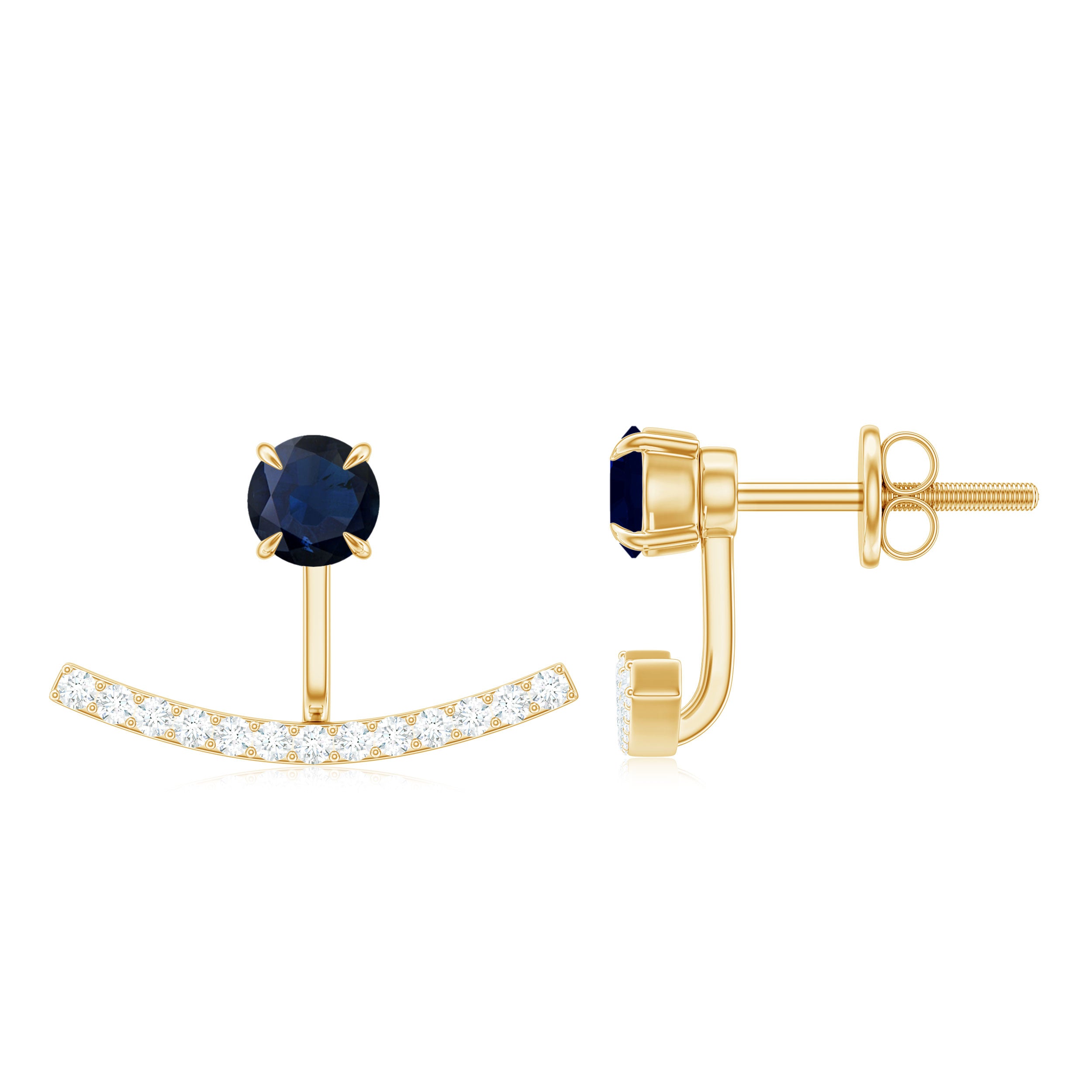 1.25 CT Blue Sapphire Classic Jacket Earrings with Diamond Blue Sapphire - ( AAA ) - Quality - Rosec Jewels