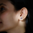 Bezel Set Real Ruby Flower Stud Earrings Ruby - ( AAA ) - Quality - Rosec Jewels