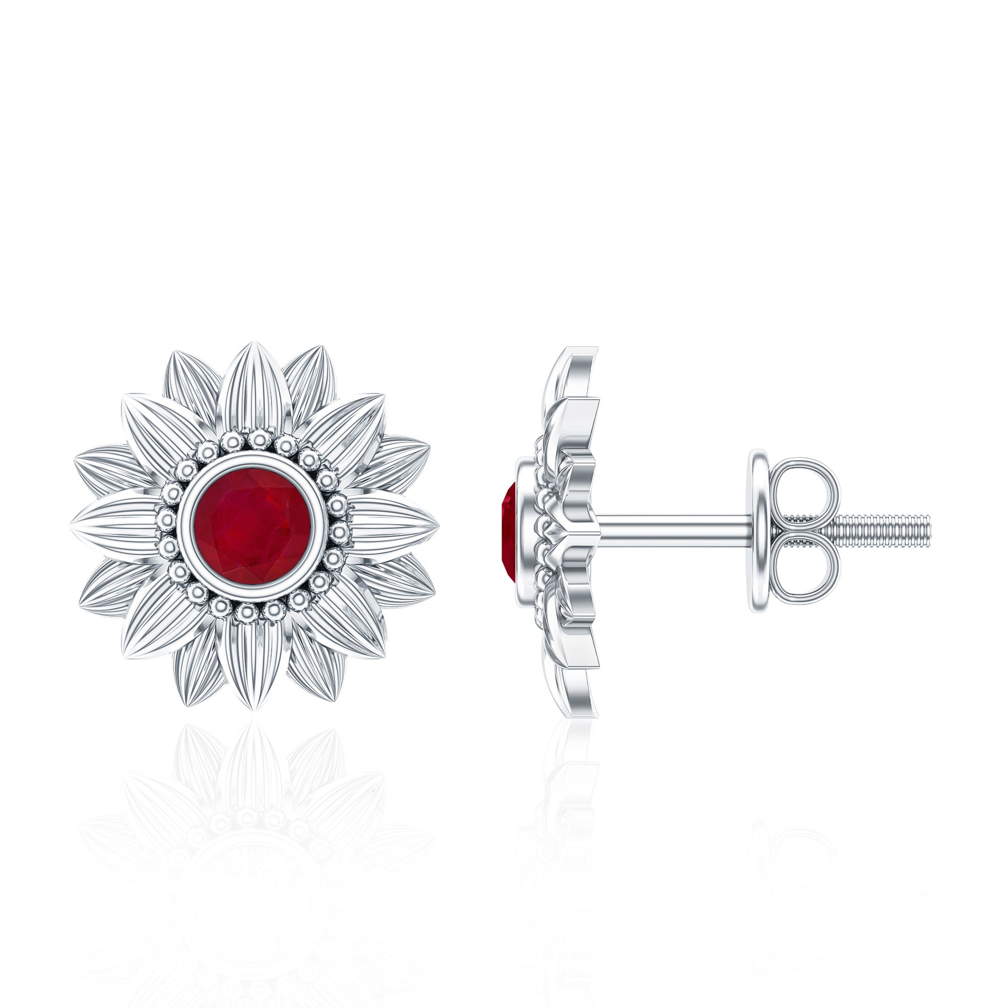 Bezel Set Real Ruby Flower Stud Earrings – Rosec Jewels