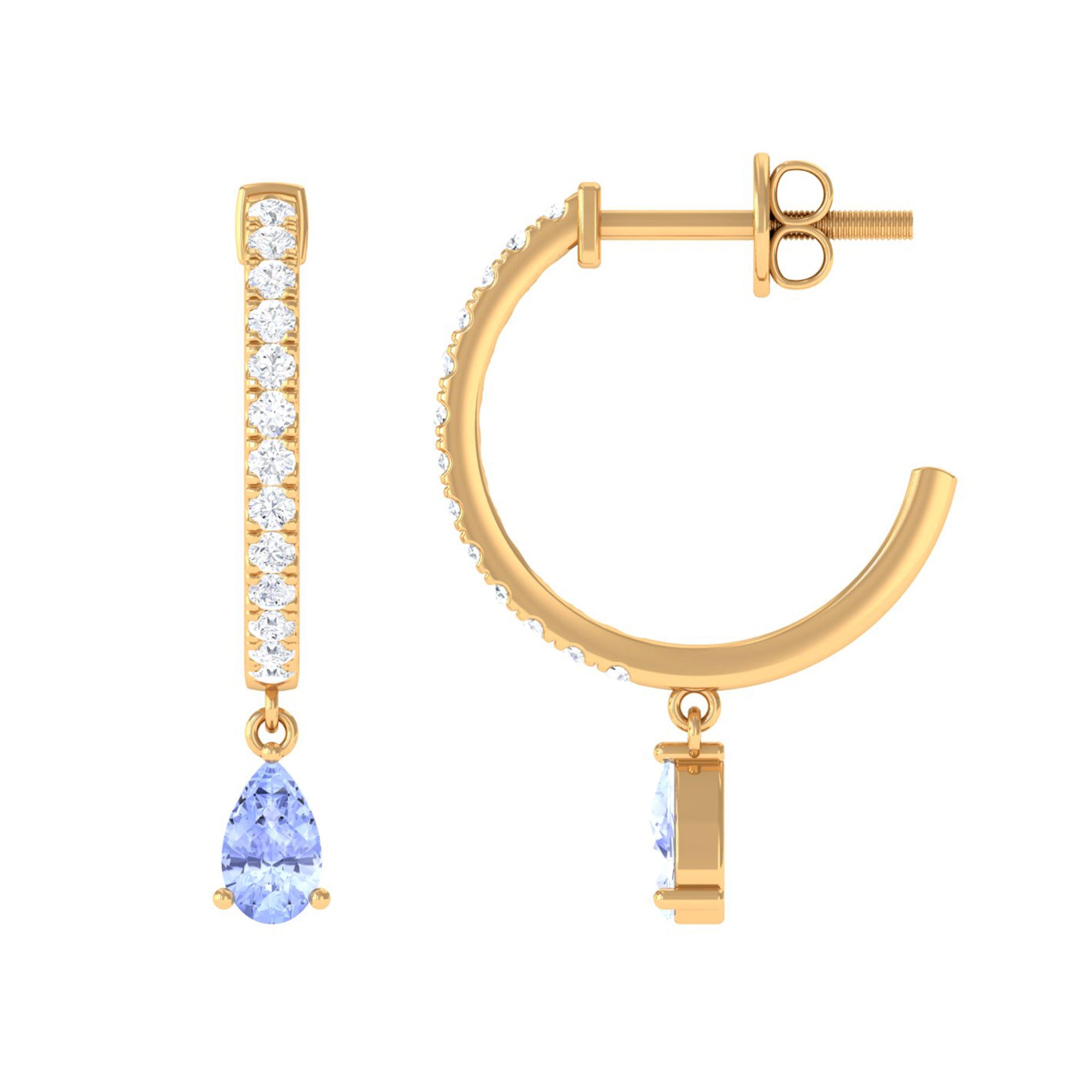 1 CT Blue Tanzanite Teardrop Hoop Earrings with Diamond Accent Tanzanite - ( AAA ) - Quality - Rosec Jewels