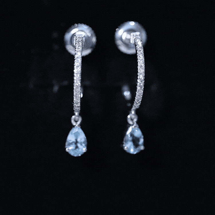 Aquamarine and Diamond Hoop Drop Earrings AAA - Rosec Jewels