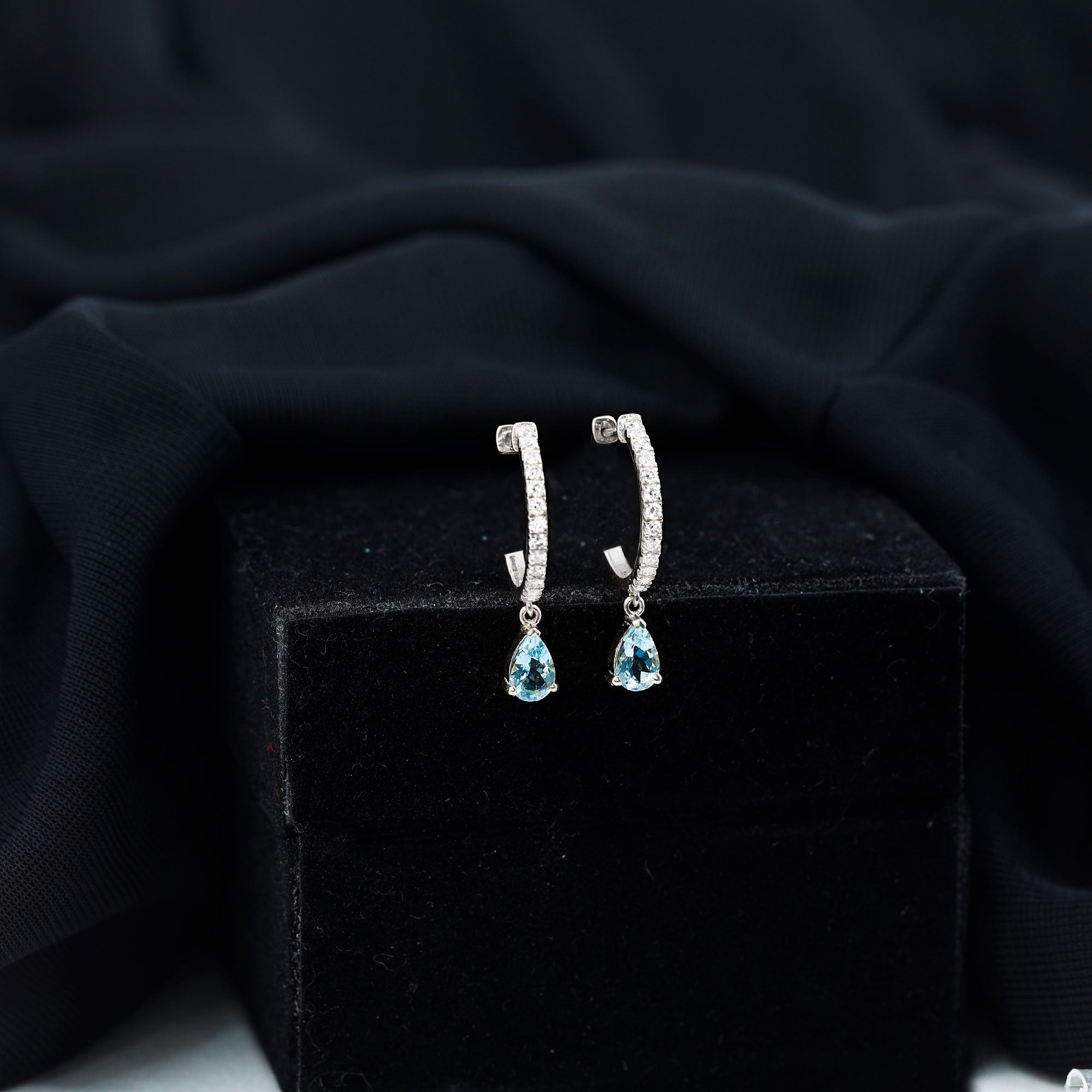 Aquamarine and Diamond Hoop Drop Earrings Aquamarine - ( AAA ) - Quality - Rosec Jewels