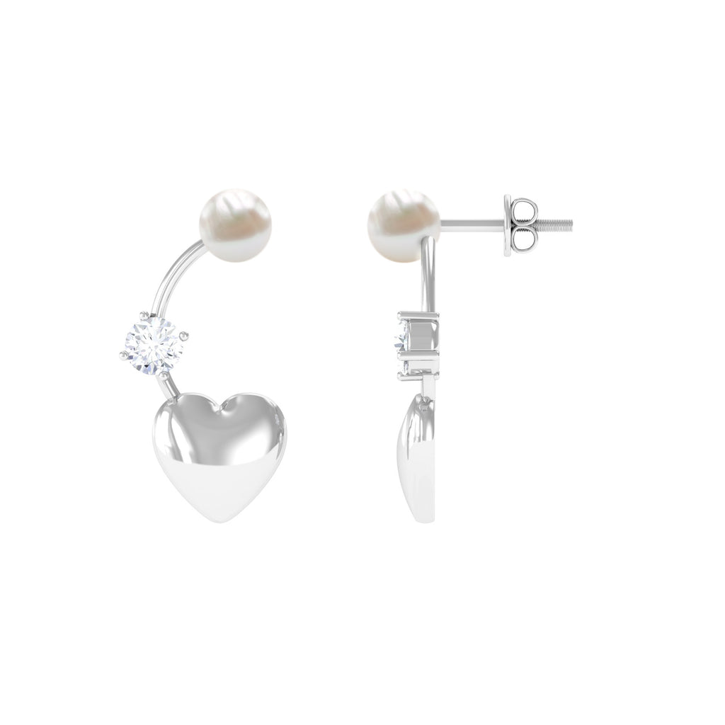 4.75 CT Freshwater Pearl and Diamond Heart Dangle Earrings Freshwater Pearl - ( AAA ) - Quality - Rosec Jewels