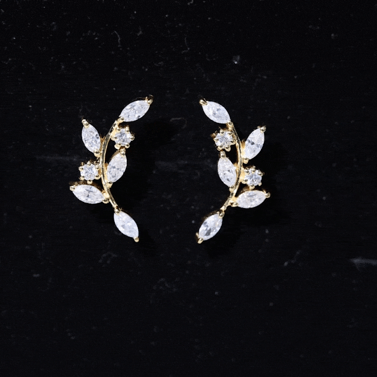 Nature Inspired Moissanite Climber Earrings Moissanite - ( D-VS1 ) - Color and Clarity - Rosec Jewels