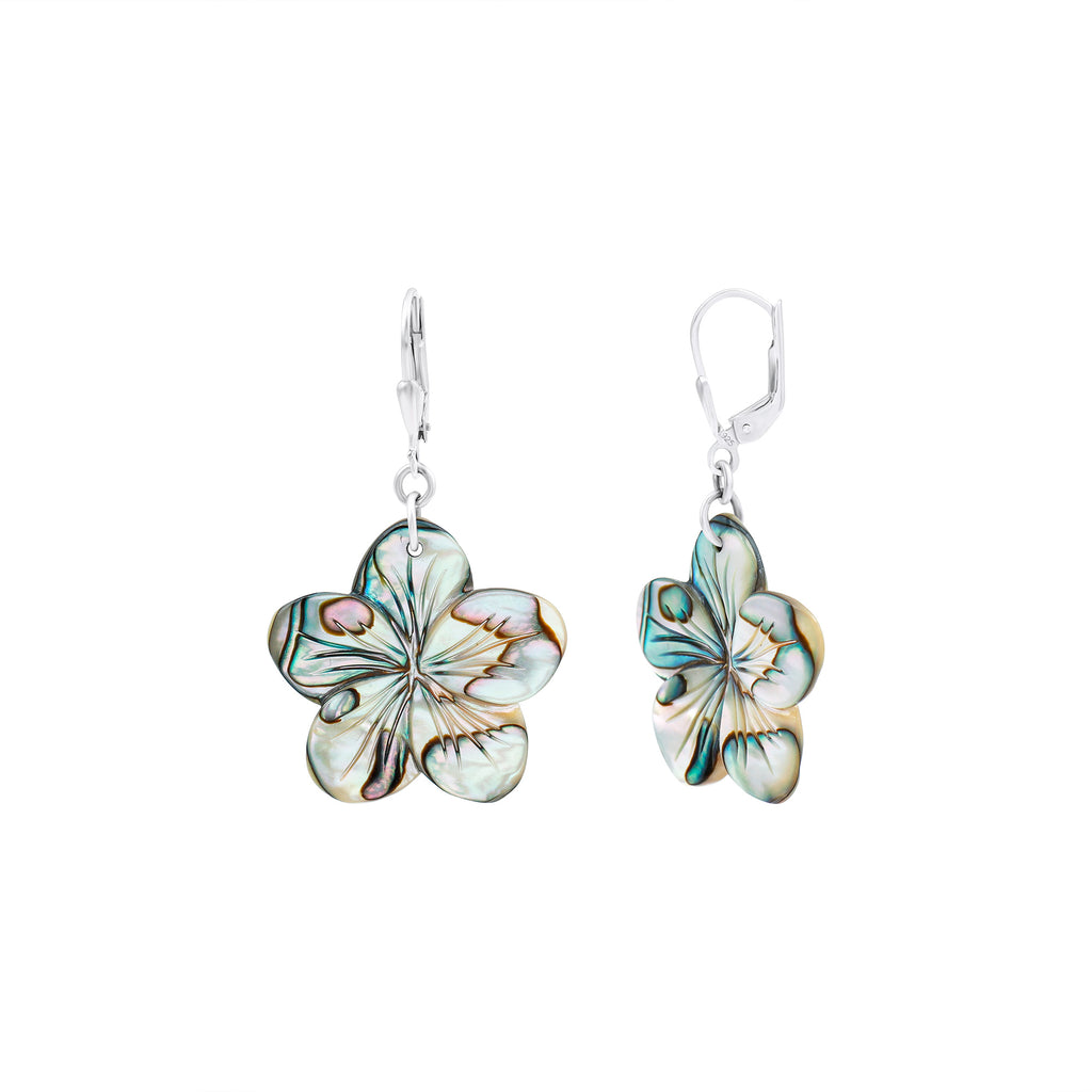 Mother of Pearl Hibiscus Flower Drop Earrings - Rosec Jewels