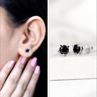 5MM Round Lab Created Black Diamond Cat Stud Earrings AAAA ( Synthetic ) - Rosec Jewels
