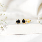 5MM Round Lab Created Black Diamond Cat Stud Earrings AAAA ( Synthetic ) - Rosec Jewels