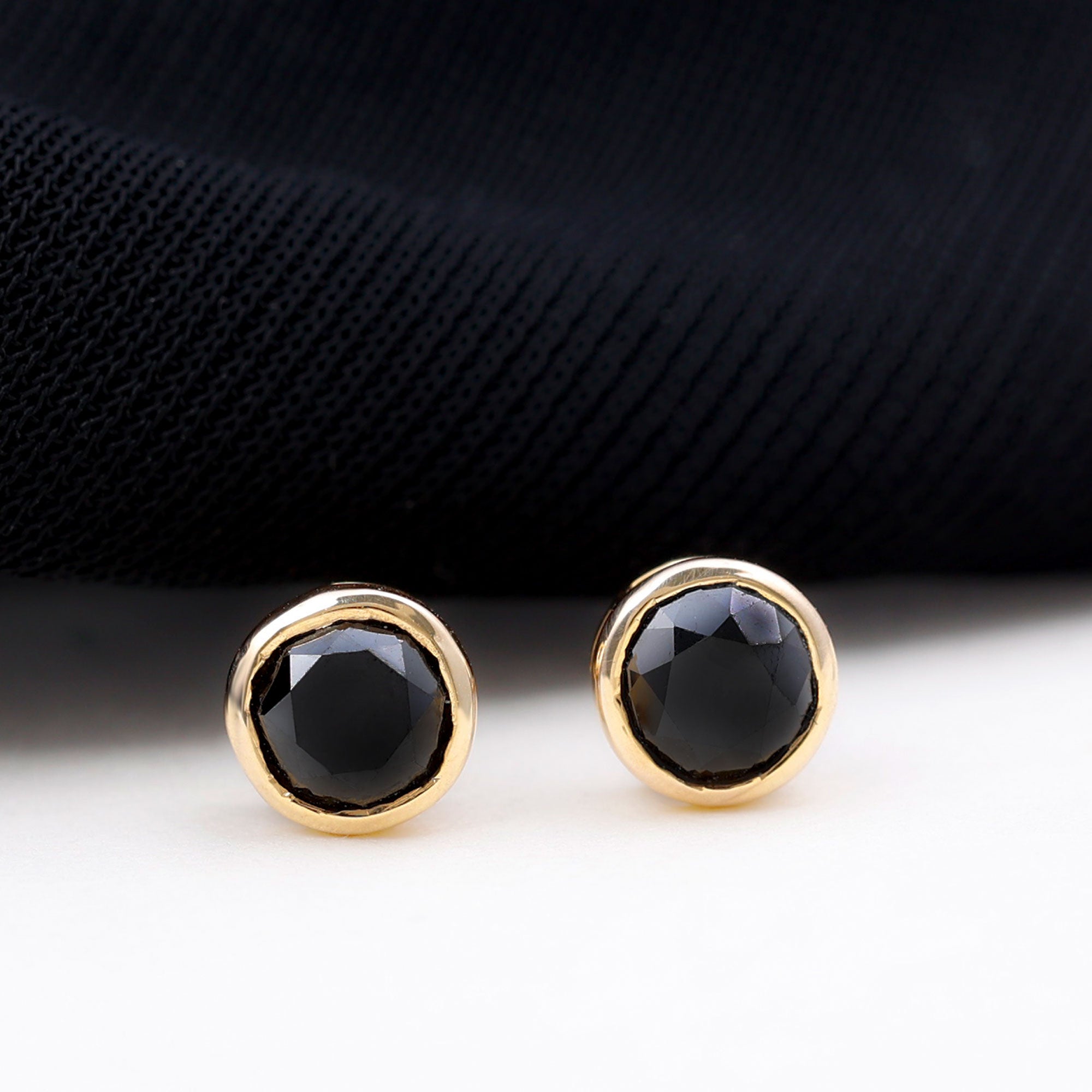 Bezel Set Created Black Diamond Solitaire Stud Earrings Lab Created Black Diamond - ( AAAA ) - Quality - Rosec Jewels