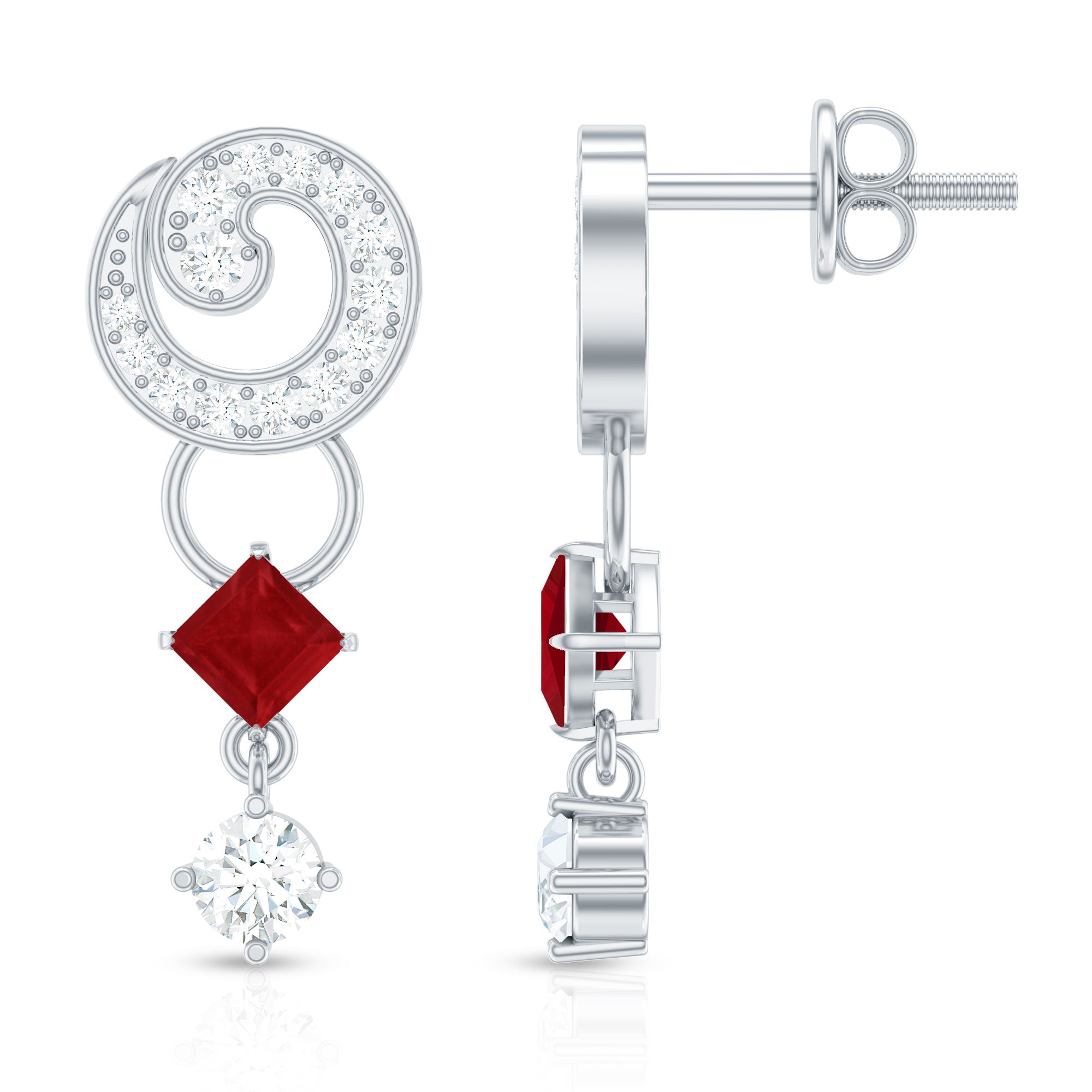 Genuine Ruby and Diamond Bridal Earrings with Certificate AAA - Rosec Jewels