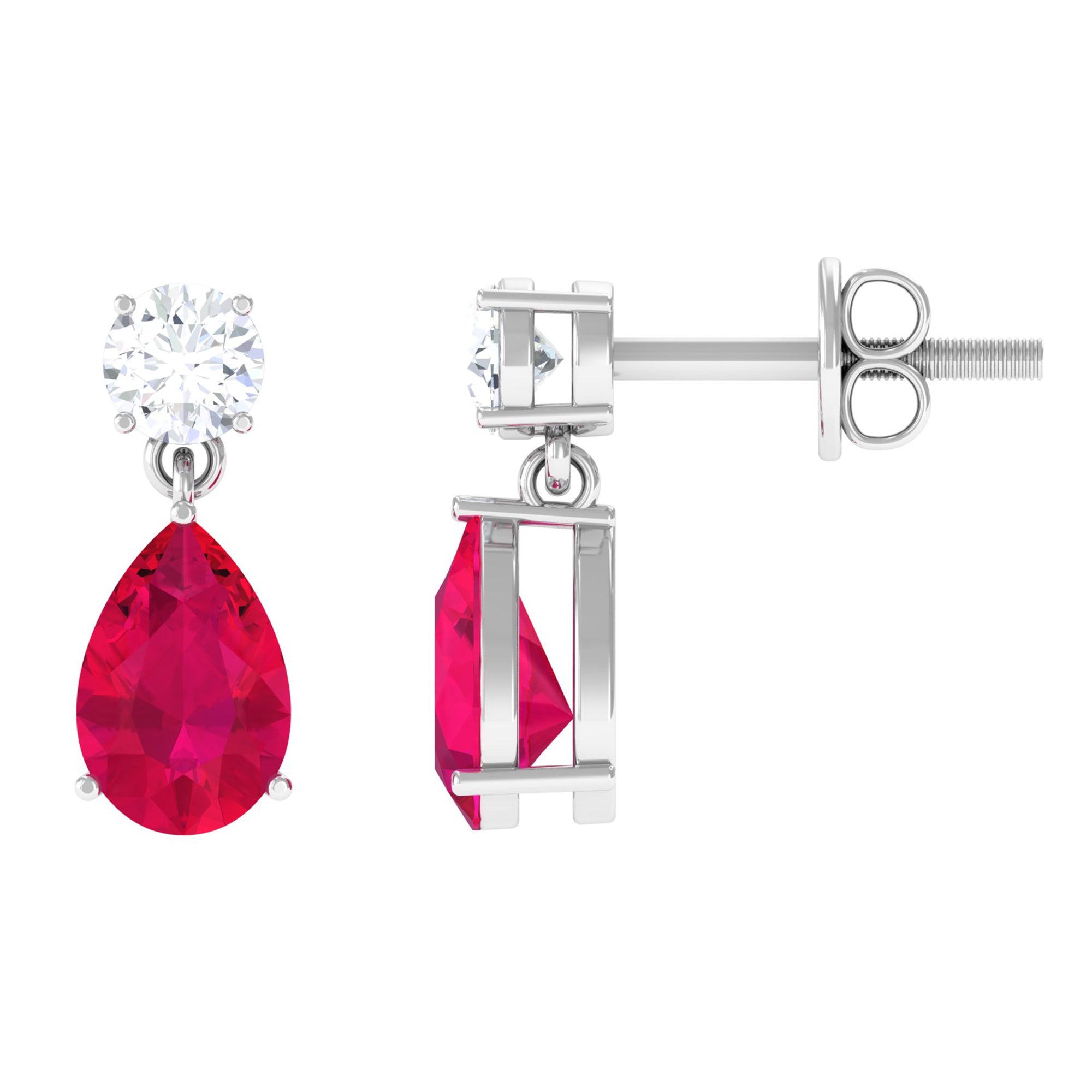 Natural Red Ruby Dangle Drop Earrings with Moissanite forWomen Ruby - ( AAA ) - Quality - Rosec Jewels