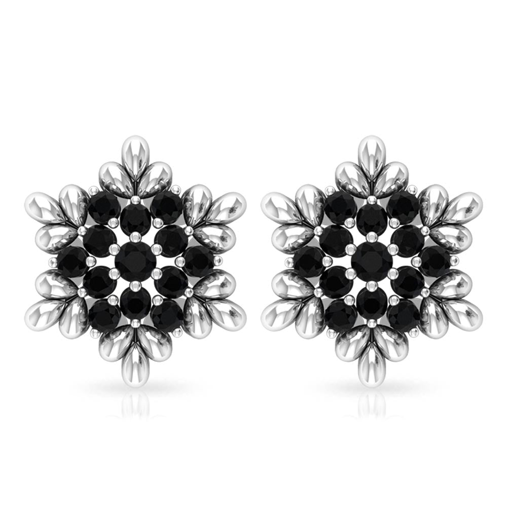 Certified Black Onyx Snowflake Stud Earrings for Women AAA - Rosec Jewels