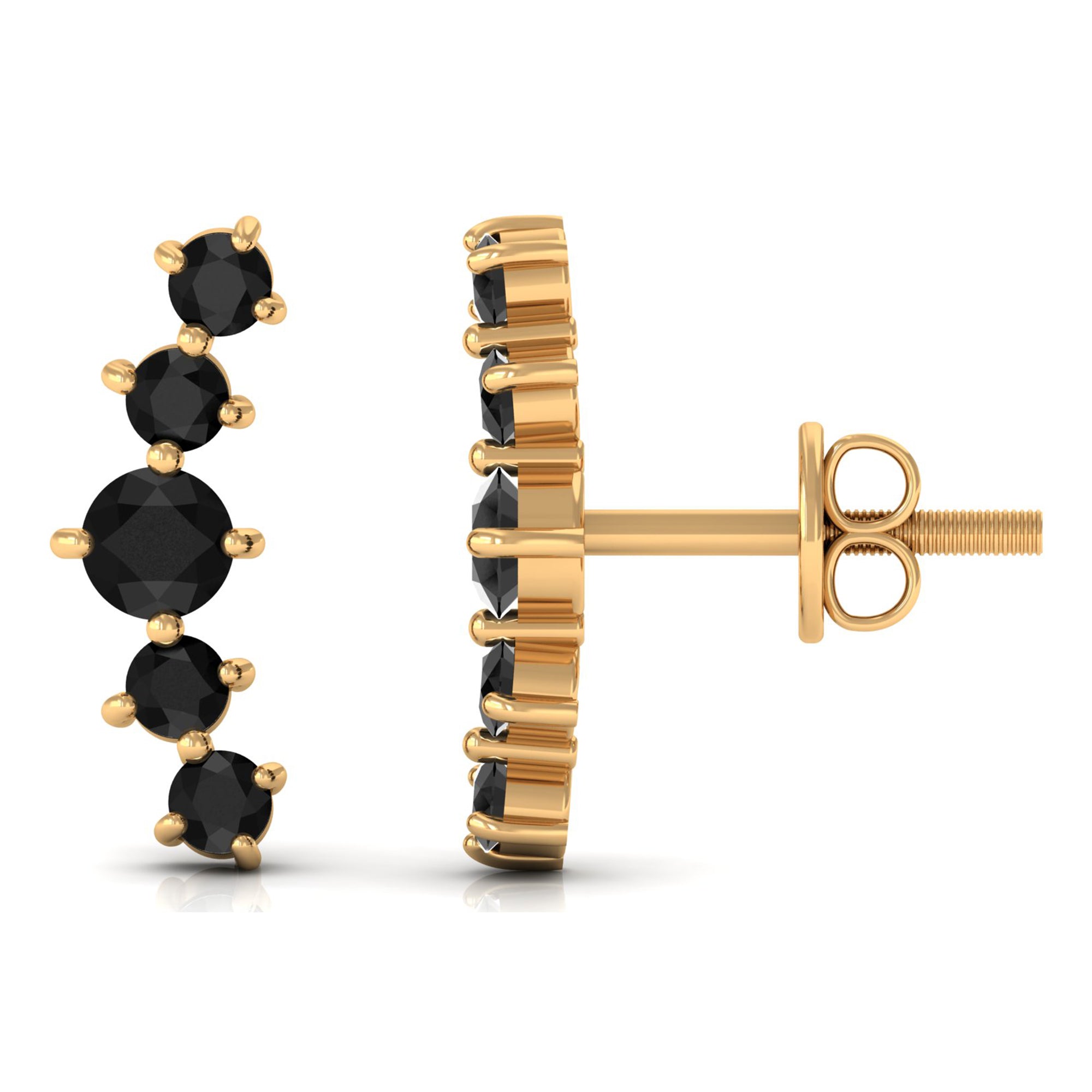 1/2 CT Gold Ear Cuff Earrings with Black Onyx Black Onyx - ( AAA ) - Quality - Rosec Jewels