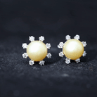 Elegant Floral Inspired South Sea Pearl Stud Earrings with Diamond South Sea Pearl - ( AAA ) - Quality - Rosec Jewels