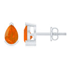 Natural 1 Carat Fire Opal Teardrop Stud Earrings AAA - Rosec Jewels