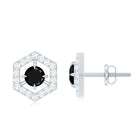 1 CT Black Spinel and Diamond Hexagon Stud Earrings AAA - Rosec Jewels