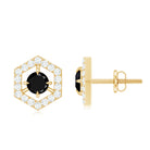 1 CT Black Spinel and Diamond Hexagon Stud Earrings AAA - Rosec Jewels