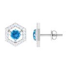3/4 CT Minimal Swiss Blue Topaz and Diamond Geometric Stud Earrings Swiss Blue Topaz - ( AAA ) - Quality - Rosec Jewels