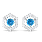 3/4 CT Minimal Swiss Blue Topaz and Diamond Geometric Stud Earrings Swiss Blue Topaz - ( AAA ) - Quality - Rosec Jewels