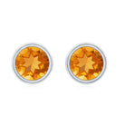 Solitaire 1 Carat Citrine Stud Earrings in Bezel Setting AAA - Rosec Jewels