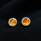 1 CT Genuine Citrine Solitaire Stud Earrings in Bezel Setting Citrine - ( AAA ) - Quality - Rosec Jewels