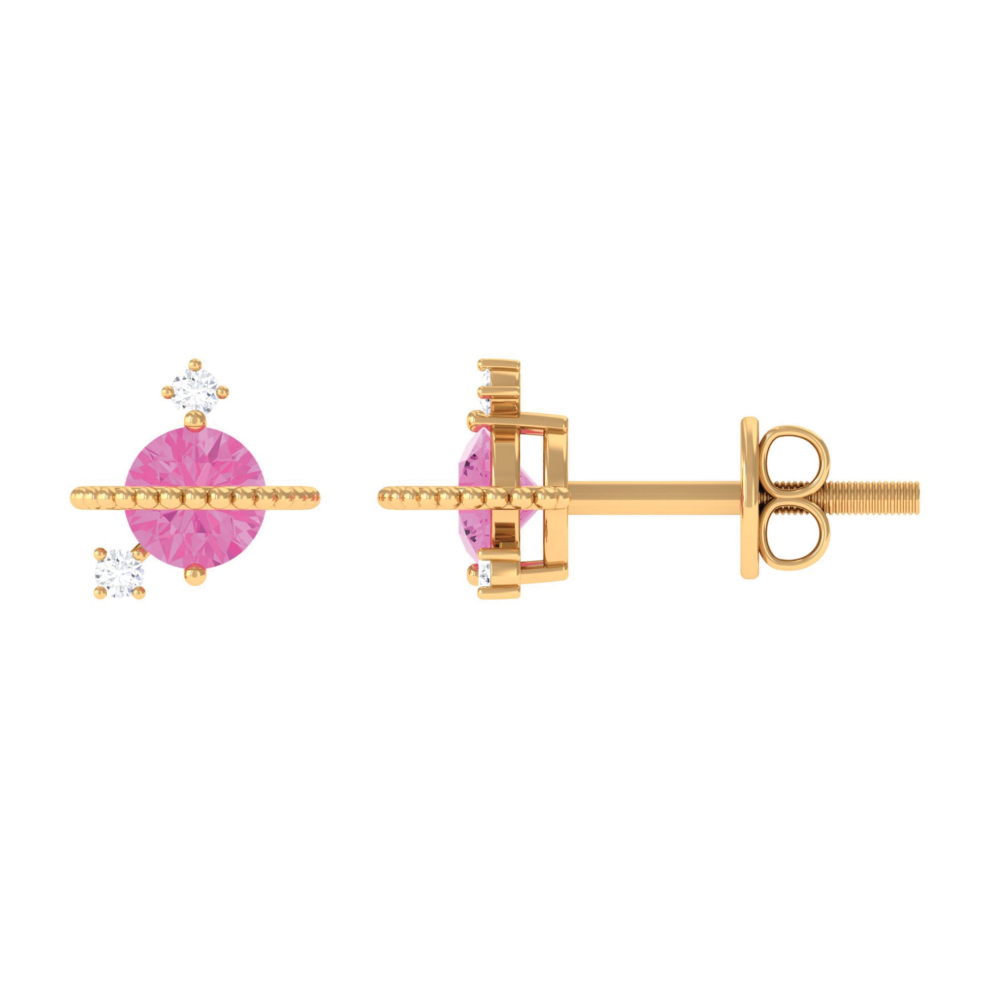 Pink Sapphire Celestial Stud Earrings with Diamond Pink Sapphire - ( AAA ) - Quality - Rosec Jewels