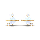 Moonstone Contemporary Celestial Stud Earrings with Diamond Moonstone - ( AAA ) - Quality - Rosec Jewels