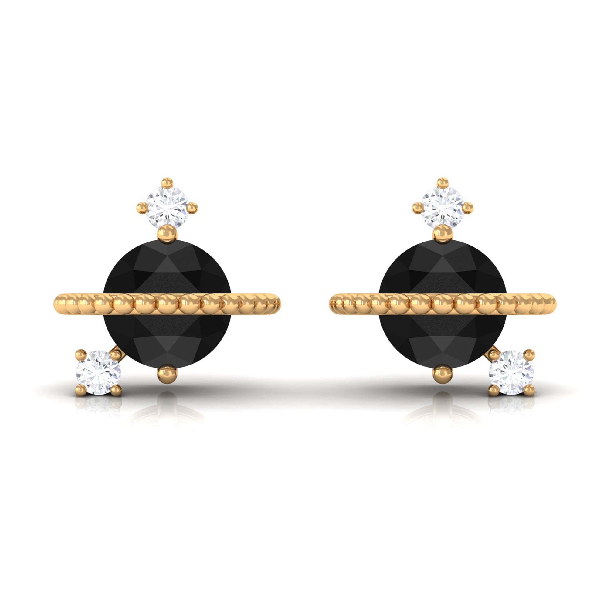 Black Spinel Celestial Stud Earrings with Diamond Stones Black Spinel - ( AAA ) - Quality - Rosec Jewels