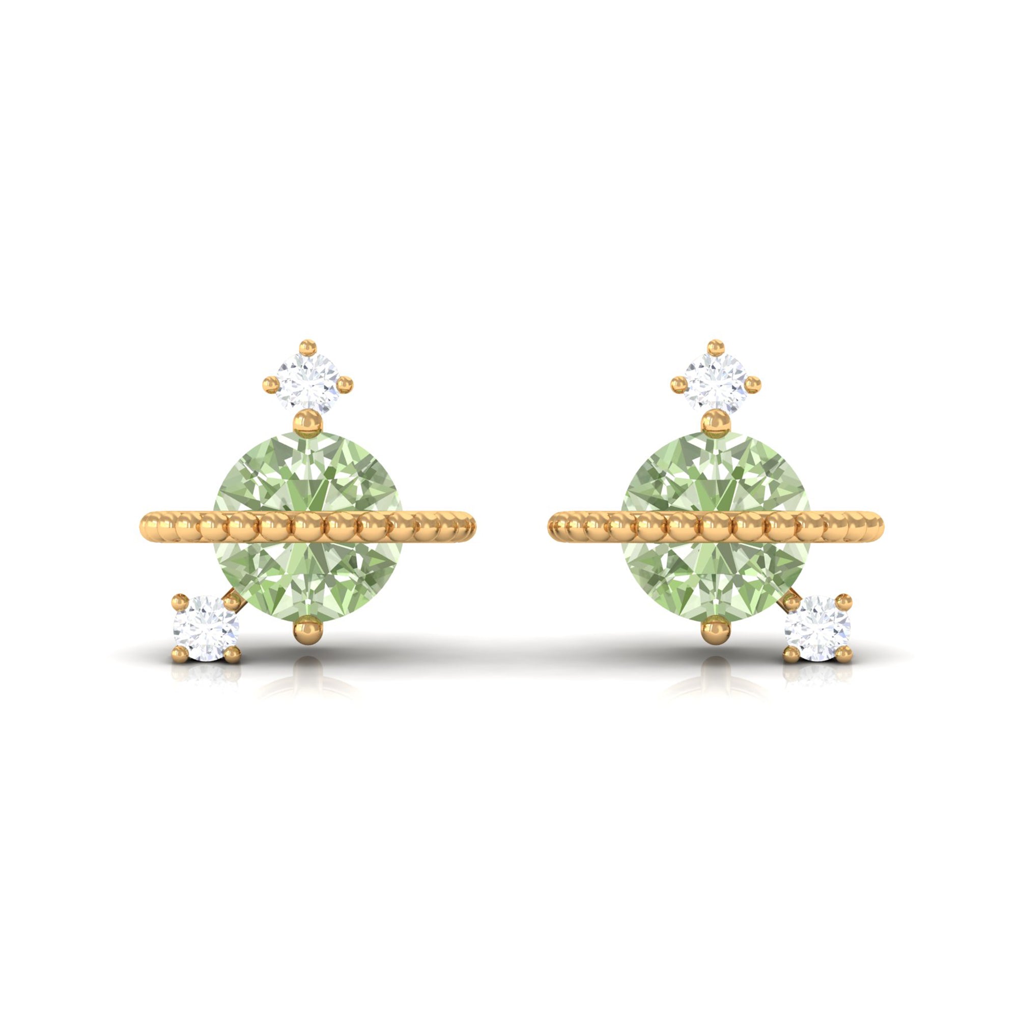 Green Sapphire Celestial Stud Earrings with Diamond Green Sapphire - ( AAA ) - Quality - Rosec Jewels