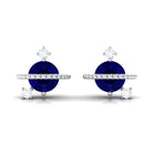 Natural 0.8 Carat Blue Sapphire and Diamond Contemporary Stud Earrings AAA - Rosec Jewels