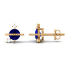 Natural 0.8 Carat Blue Sapphire and Diamond Contemporary Stud Earrings AAA - Rosec Jewels