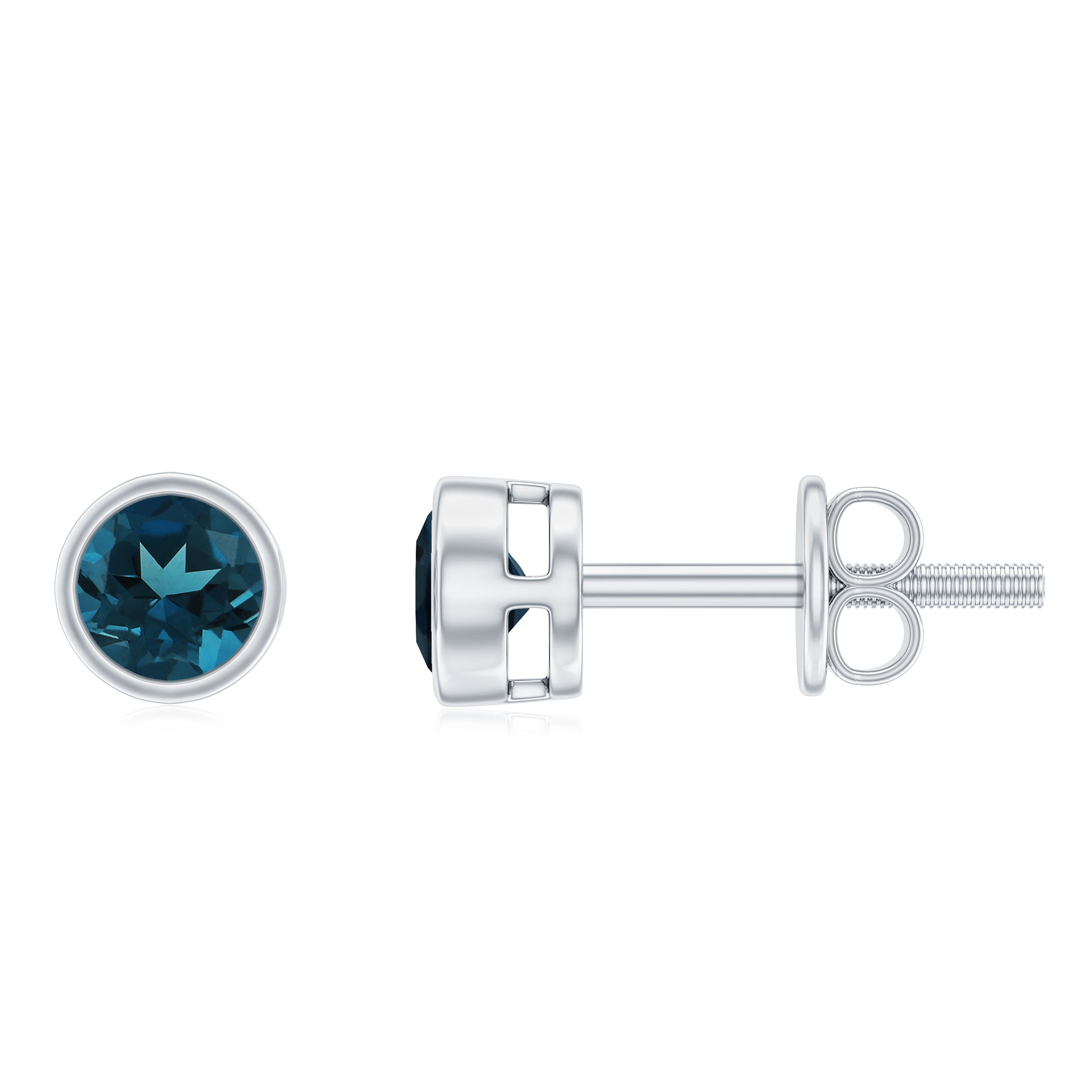 Bezel Set Round London Blue Topaz Solitaire Stud Earrings AAA - Rosec Jewels