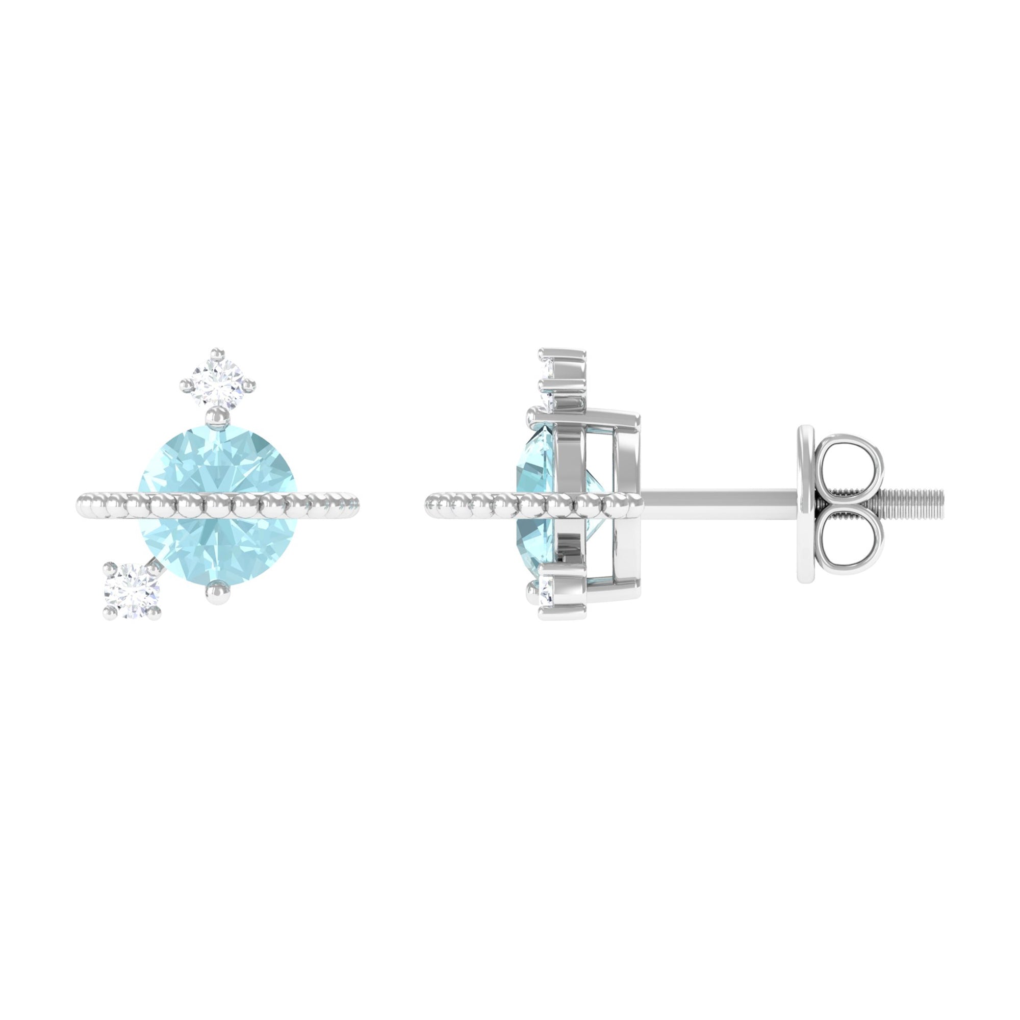 Sky Blue Topaz and Diamond Celestial Stud Earrings Sky Blue Topaz - ( AAA ) - Quality - Rosec Jewels