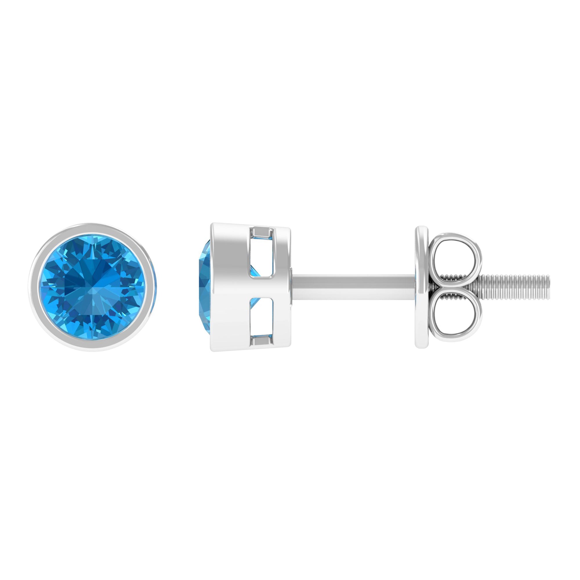 Swiss Blue Topaz Solitaire Stud Earrings in Bezel Setting