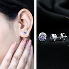 Natural 1 Carat Blue Tanzanite Solitaire Stud Earrings in Bezel Setting AAA - Rosec Jewels