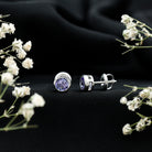Natural 1 Carat Blue Tanzanite Solitaire Stud Earrings in Bezel Setting AAA - Rosec Jewels