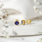 Natural 1 Carat Blue Tanzanite Solitaire Stud Earrings in Bezel Setting AAA - Rosec Jewels