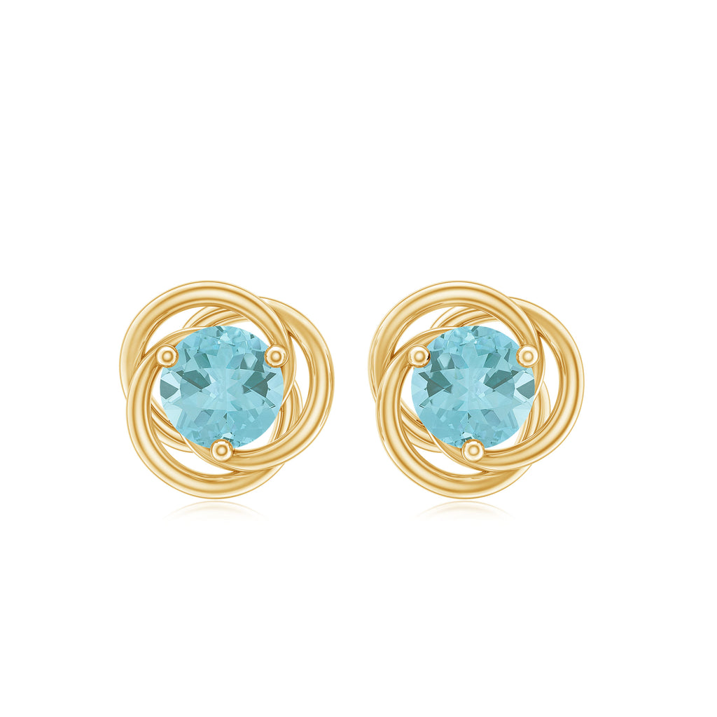 1.25 CT Solitaire Sky Blue Topaz and Gold Swirl Stud Earrings Sky Blue Topaz - ( AAA ) - Quality - Rosec Jewels