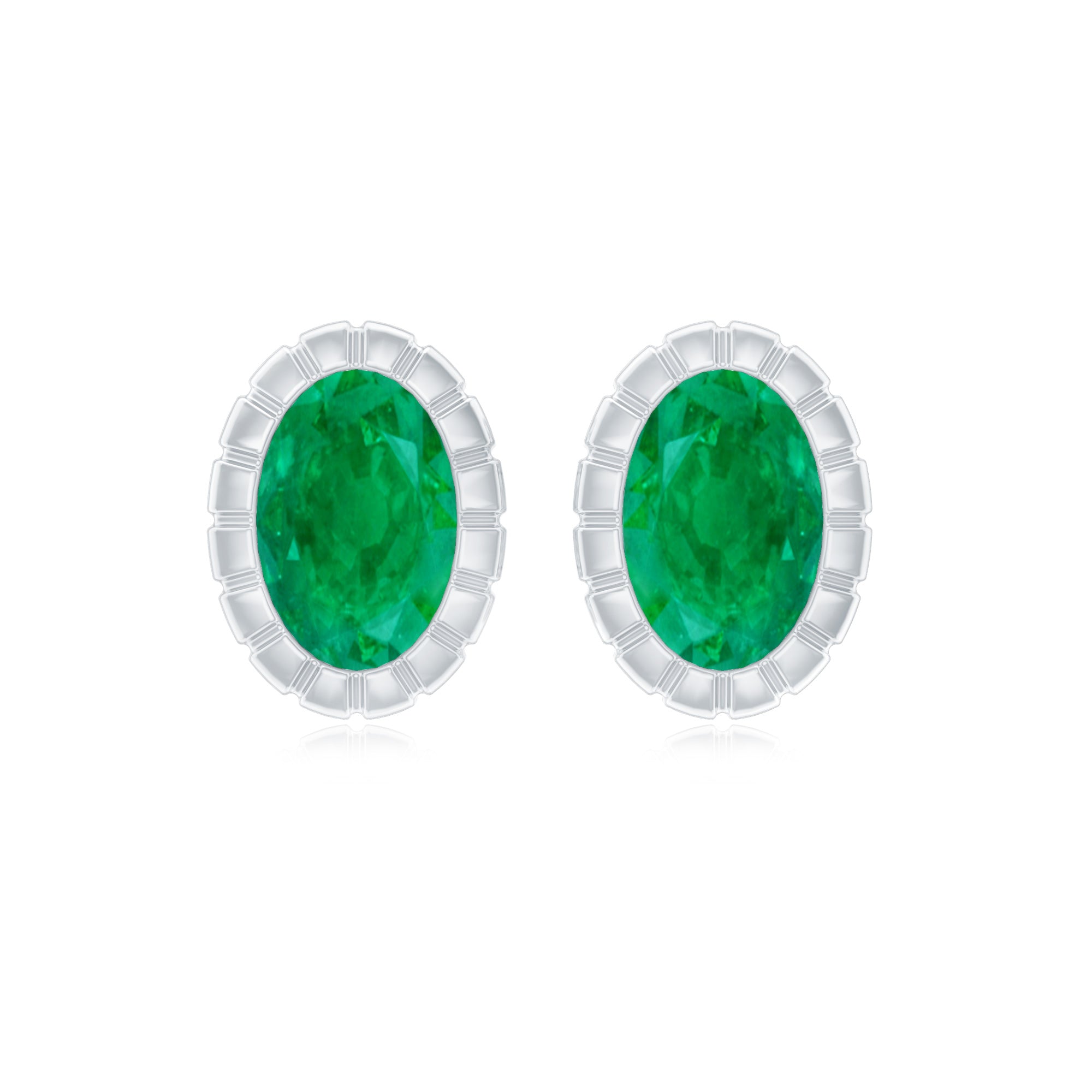 1 Carat Oval Emerald Solitaire Stud Earrings in Bezel Setting AAA - Rosec Jewels