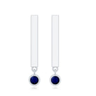 Round Blue Sapphire Bar Drop Earrings for Women AAA - Rosec Jewels