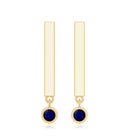 Round Blue Sapphire Bar Drop Earrings for Women AAA - Rosec Jewels