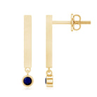 Round Blue Sapphire Bar Drop Earrings for Women AAA - Rosec Jewels